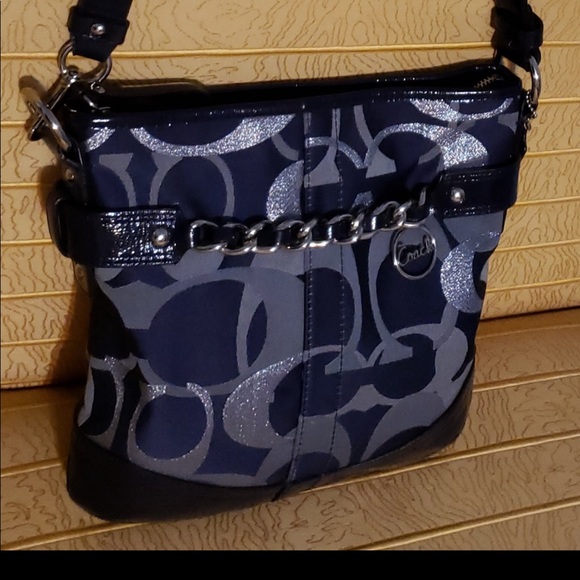 Coach Handbags - COACH Blue Optic Metallic Chain Signature Jacquard
